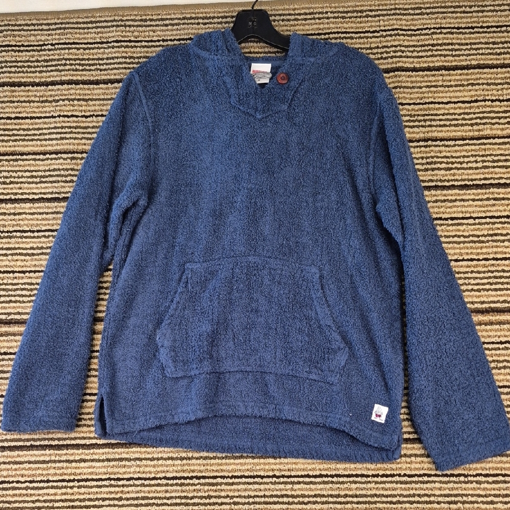 BIRDWELL BRITCHES Blue Weave Baja Toweling Cotton S Pullover‎ Hoodie Sweatshirt